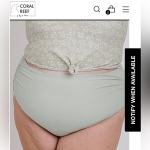 XL Coral Reef Sage Green High-Waisted Swim Bottoms